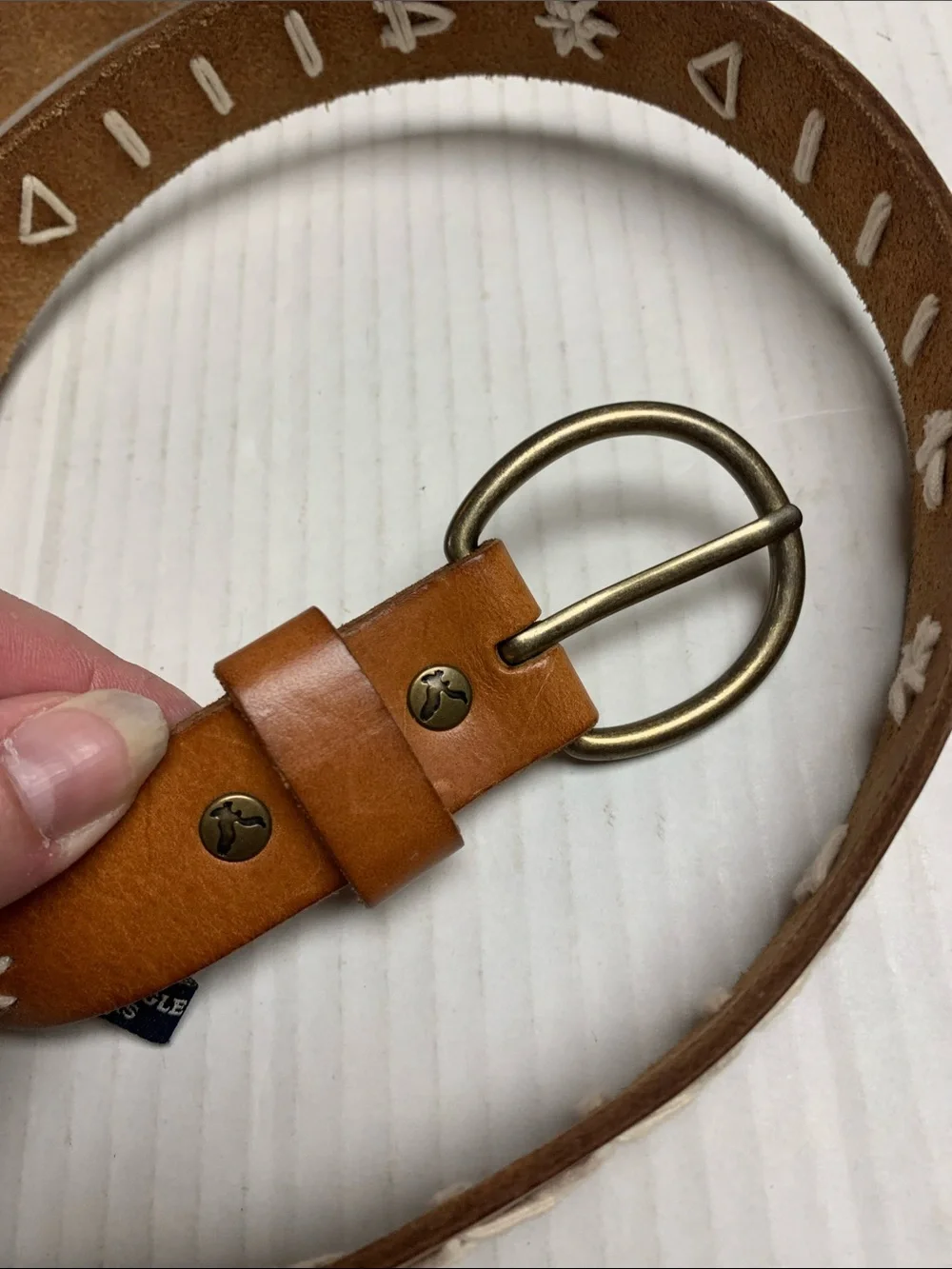 American Eagle Vintage Y2K Brown Genuine Leather Embroidered Boho Western Belt